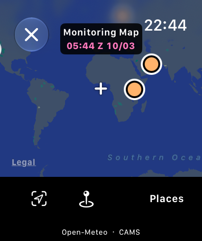 Monitoring Map: center crosshair, add-place pin and Places control