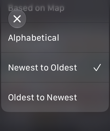 Sort, scrolled: Oldest to Newest is the fourth choice